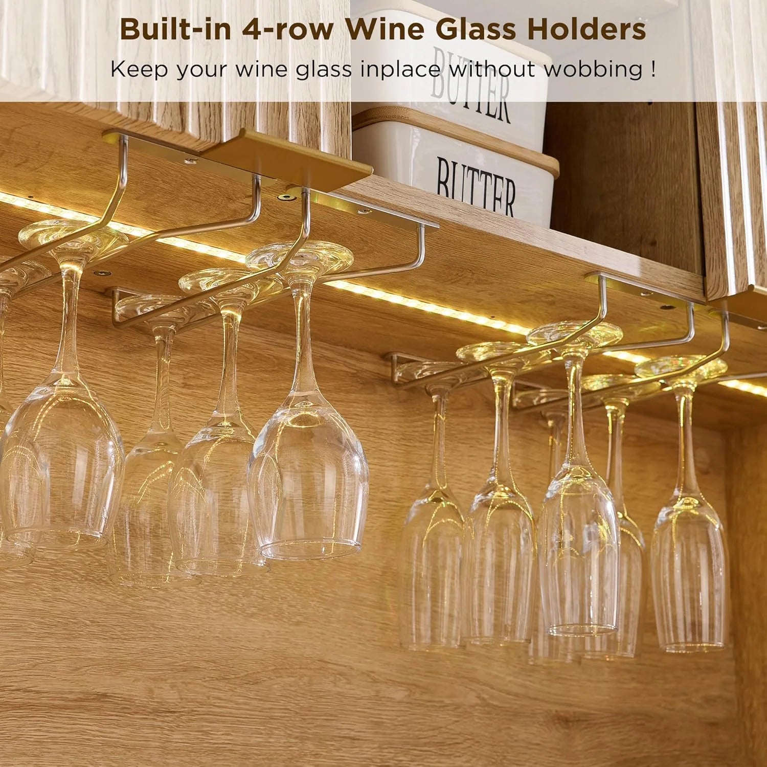 72" Wine Bar Cabinet, Modern Wood Coffee Bar Cabinet with LED Lights