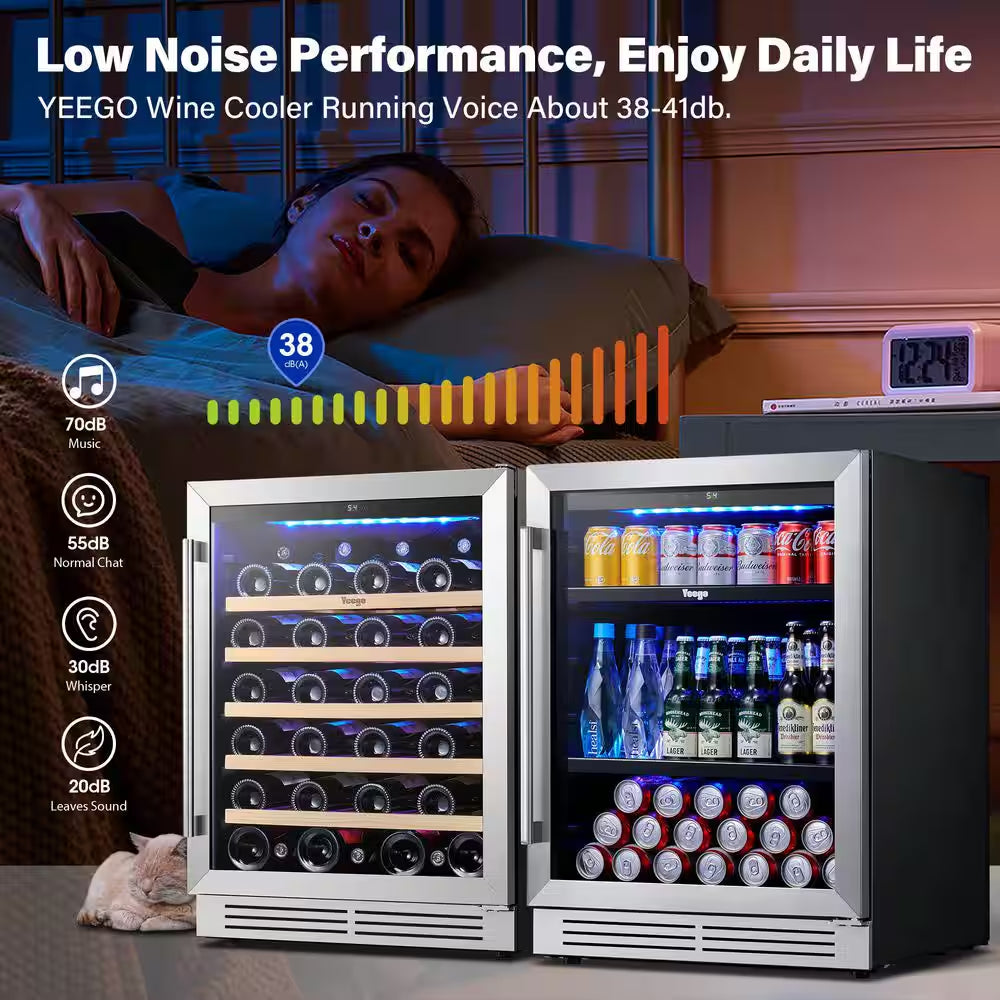 48 In. Dual Zone 52-Wine Bottles 140-Cans Beverage and Wine Cooler Side-By-Side Refrigerator Built-In Fridge in Black