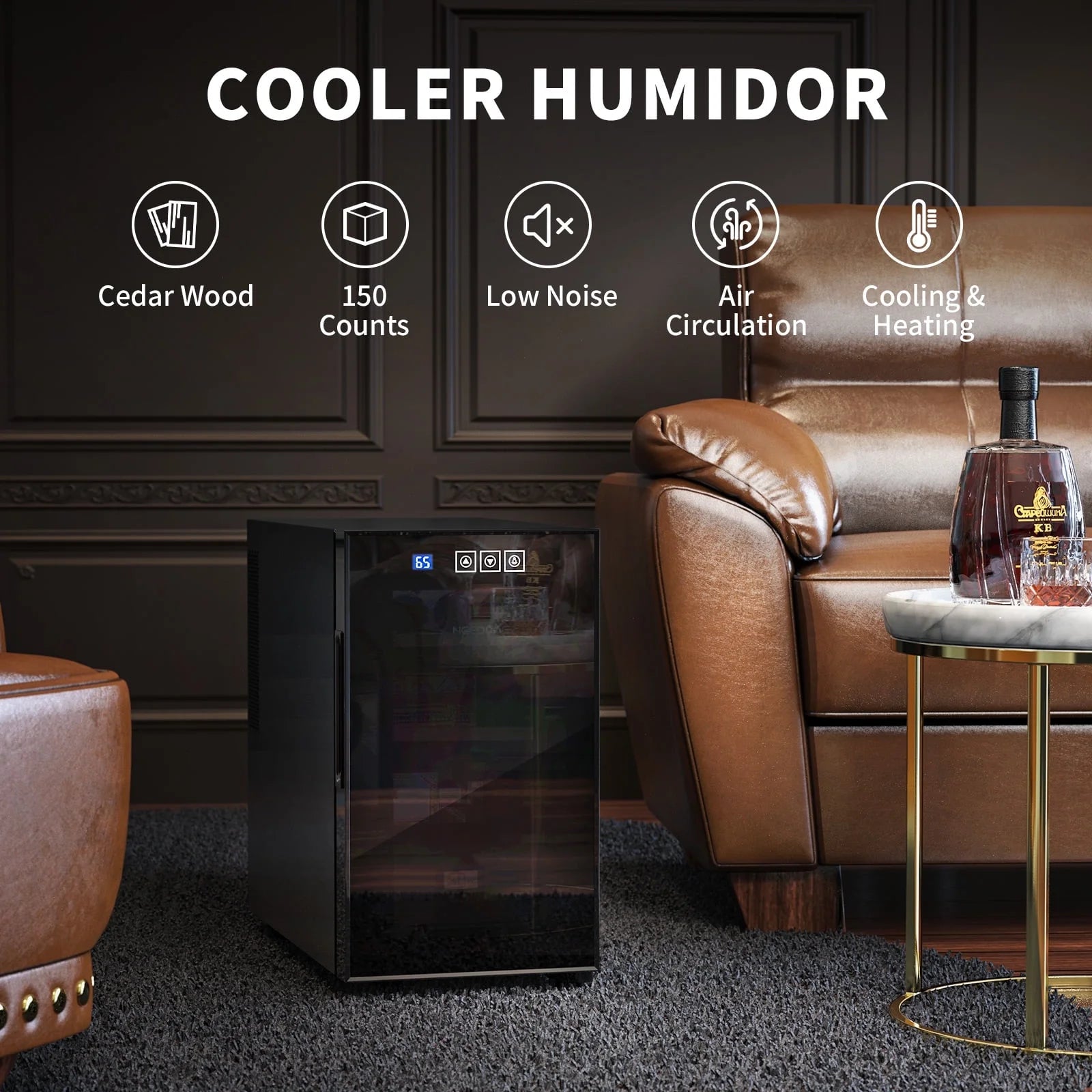 23L Electric Cigar Humidor for 150 Counts,Cooling & Heating Control System,New Year,Christmas Gifts,Father'S Day Gift