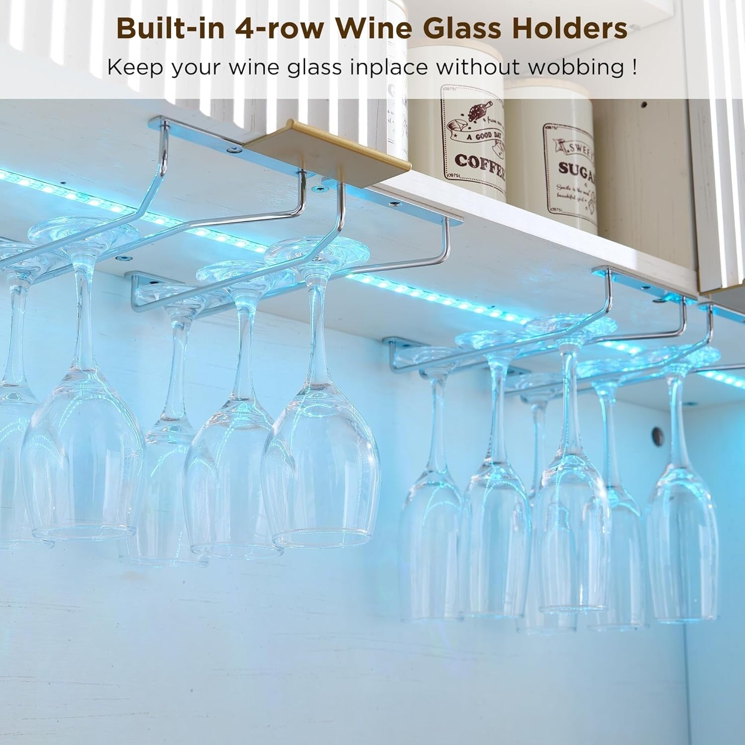 72" Wine Bar Cabinet, Modern Wood Coffee Bar Cabinet with LED Lights